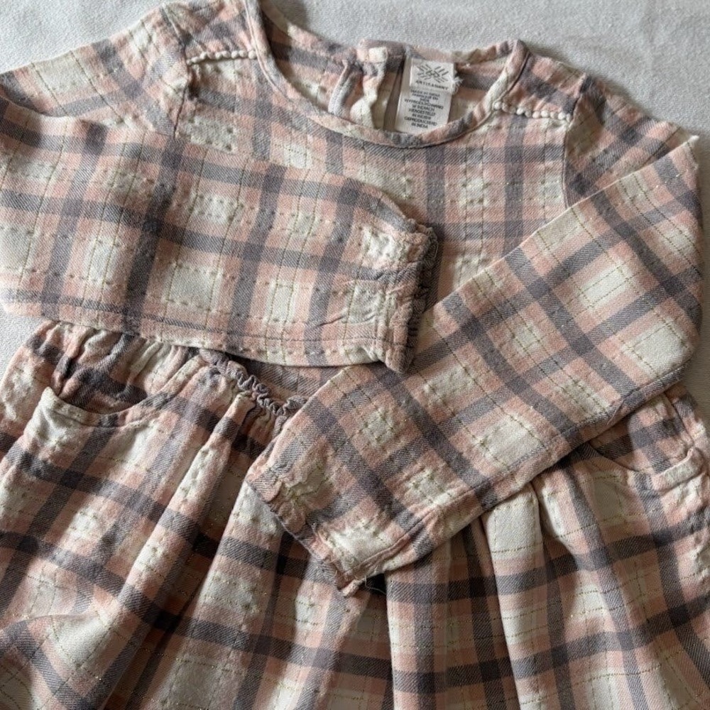 Artisan NY Girls 4T Plaid Long Sleeve Dress Pockets‎ Gold Sparkle Fairytale